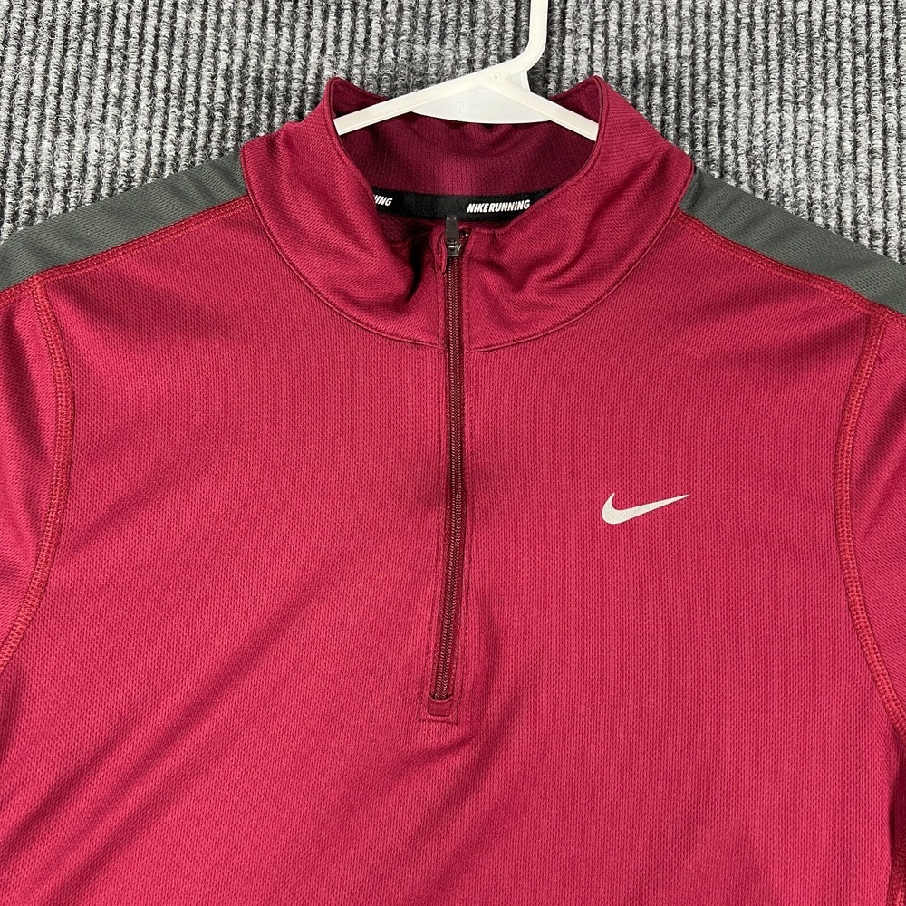 Nike Mens Shirt Small Red Long Sleeve 1/4 Zip Pullover Mock Neck Running Dri-Fit
